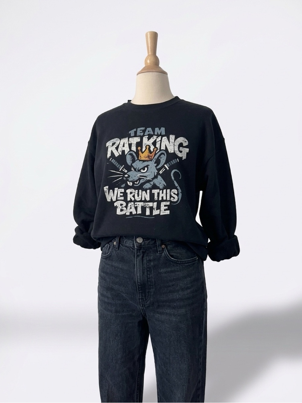 Gildan Black Graphic 'Team Rat King' Crewneck Sweatshirt with Multicolor Print